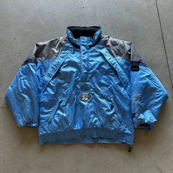 Vintage 90s Starter UNC Tarheels Jacket Size Large Blue 1/4 Zip Puffer Pullover